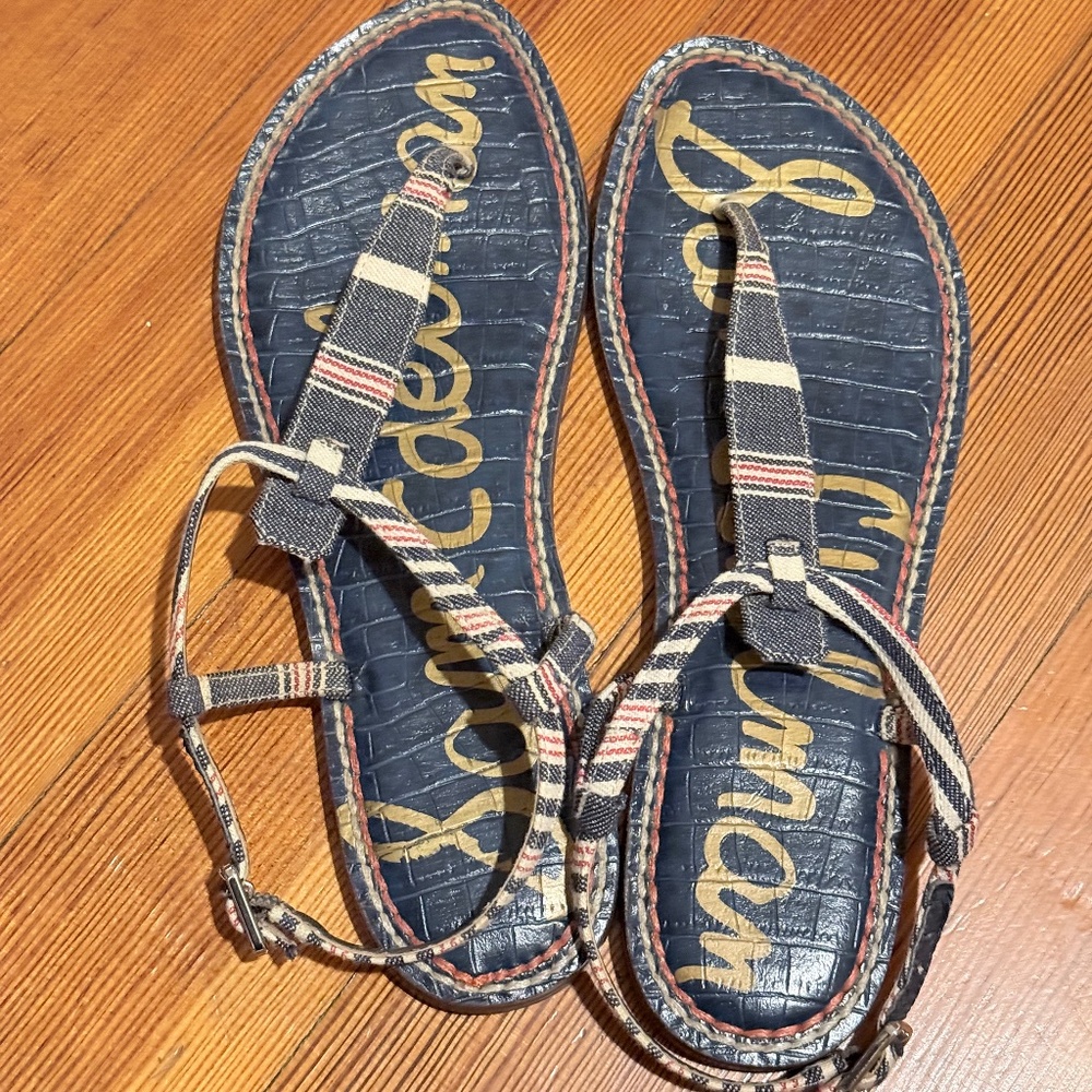 Sam Edelman Red White Blue Denim Gigi Thong Sandals - US 7.5